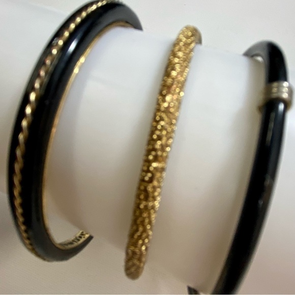 Three metal gold and black bangle bracelets - Picture 3 of 6